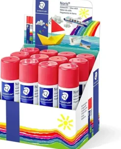 STAEDTLER NORIS EXPOSITOR DE 12 BARRAS DE PEGAMENTO 40GR - SIN DISOLVENTES - USO ESCOLAR - PEGA PAPEL, CARTULINA, TEJIDO ETC
