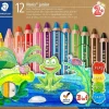 STAEDTLER NORIS JUNIOR PACK DE 12 LAPICES DE COLORES EXTRAGRUESOS + SACAPUNTAS - 3 EN 1, LAPIZ, CERA Y ACUARELABLE - COLORES SURTIDOS