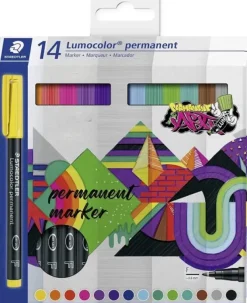 STAEDTLER PACK DE 14 ROTULADORES PERMANENTES - TRAZO 0.6MM - RESISTENTE A LAS MANCHAS Y AL AGUA - SECADO RAPIDO - COLORES SURTIDOS