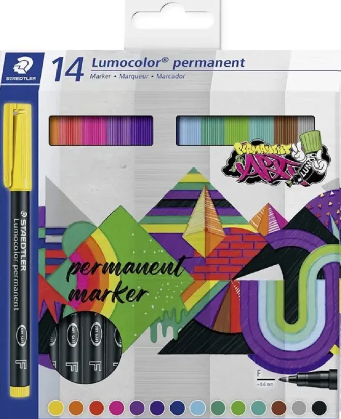 STAEDTLER PACK DE 14 ROTULADORES PERMANENTES - TRAZO 0.6MM - RESISTENTE A LAS MANCHAS Y AL AGUA - SECADO RAPIDO - COLORES SURTIDOS