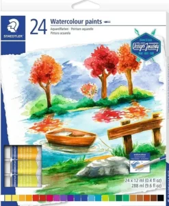 STAEDTLER PACK DE 24 TUBOS DE ACUARELA 12ML - COLORES BRILLANTES - USAR EN PAPEL ACUARELA O CARTULINA - COLORES SURTIDOS