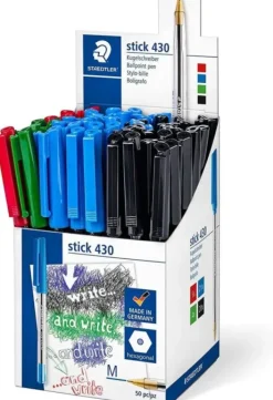 STAEDTLER STICK 430 PACK DE 50 BOLIGRAFOS - PUNTA 0.35MM - TINTA ENDELEBLE - COLORES SURTIDOS