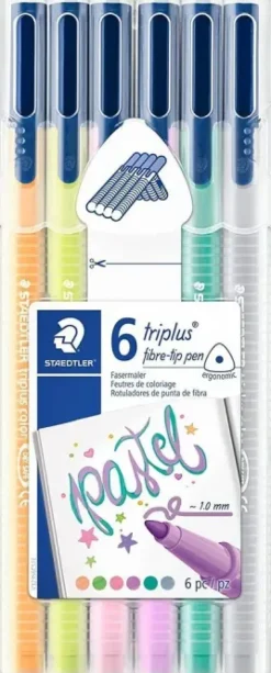 STAEDTLER TRIPLUS COLOR 323 PACK DE 6 ROTULADORES DE PUNTA FINA - TRAZO 1MM APROX - TINTA BASE DE AGUA - COLORES SURTIDOS