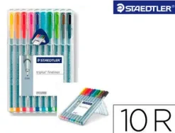STAEDTLER TRIPLUS FINELINER 334 PACK DE 10 ROTULADORES DE PUNTA FINA - TRAZO 0.3 MM APROX - TINTA BASE DE AGUA - COLORES SURTIDOS