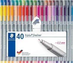 STAEDTLER TRIPLUS FINELINER 334 PACK DE 40 ROTULADORES DE PUNTA FINA - TRAZO 0.3 MM APROX - TINTA BASE DE AGUA - COLORES SURTIDOS