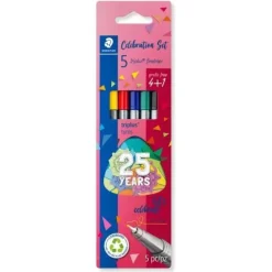STAEDTLER TRIPLUS FINELINER 334 PACK DE 5 ROTULADORES DE PUNTA FINA - TRAZO 0.3MM APROX - TINTA BASE DE AGUA - COLORES SURTIDOS