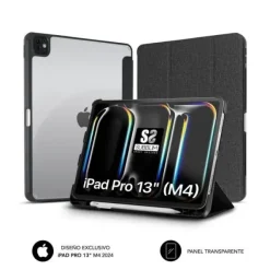 SUBBLIM FUNDA EXCLUSIVA PARA IPAD PRO 13? M4 2024 - CIERRE MAGNETICO - BORDES REFORZADOS - 2 POSICIONES DE SOPORTE - COLOR NEGRO/TRANSPARENTE
