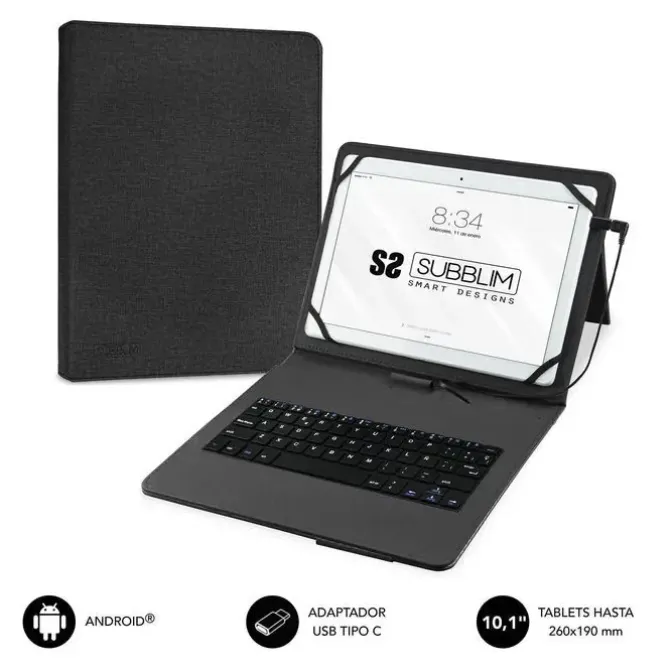 SUBBLIM KEYTAB PRO USB - TECLADO CON FUNDA UNIVERSAL PARA TABLETS - COMODIDAD Y FLEXIBILIDAD AL ESCRIBIR - ANGULO IDEAL PARA ESCRIBIR O VER VIDEOS - ATRIL MAGNETICO - COLOR NEGRO