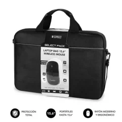 SUBBLIM MALETIN SELECT PACK CON RATON WIRELESS - HASTA 156 PULGADAS - INTERIOR ACOLCHADO Y REFORZADO - COMPARTIMENTO SEPARADO PARA EL PORTATIL - RATON INALAMBRICO ERGONOMICO Y EXTRAPLANO - SENSOR OPTI