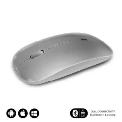 SUBBLIM RATÓN DUAL FLAT MOUSE - CONEXIÓN DUAL - SILENT CLICK - BATERÍA RECARGABLE - RUEDA DE SILICONA - PRECISIÓN 1600 DPI - COLOR GRIS