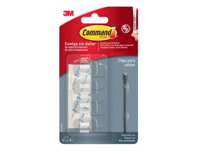 SUJETACABLES 3M COMMAND PARA CABLES REDONDOS BLISTER DE 4 CLIPS + 5 TIRAS