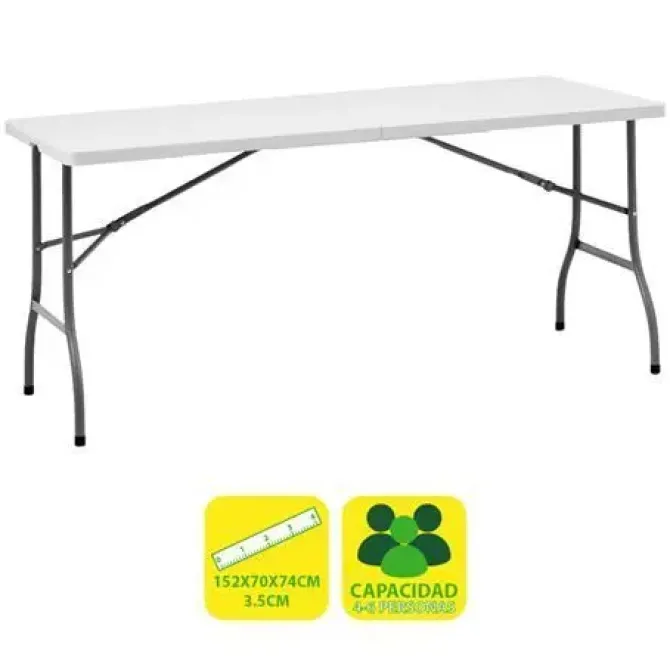 SUNGARDEN MESA DE RESINA PLEGABLE 152X70X74CM 3.5CM - COLOR BLANCO
