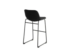 TABURETE ALTO ROCADA CON ASIENTO Y RESPALDO BAJO TAPIZADO TELA IGNIFUGA BASE METALICA ACERO COLOR NEGRO