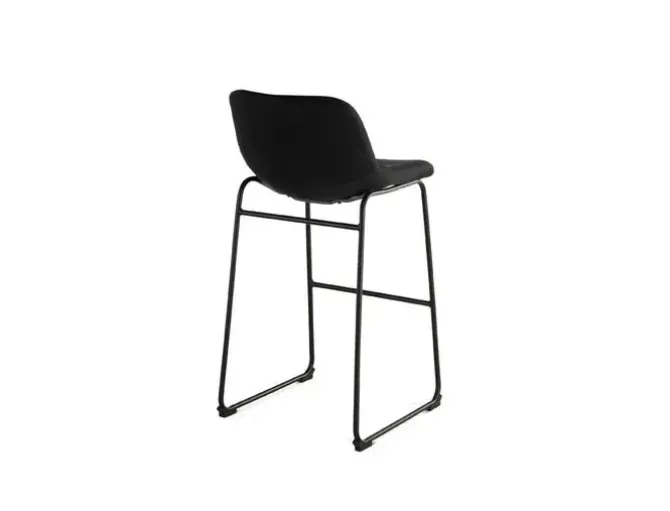 TABURETE ALTO ROCADA CON ASIENTO Y RESPALDO BAJO TAPIZADO TELA IGNIFUGA BASE METALICA ACERO COLOR NEGRO