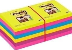 TACO NOTAS POST-IT 654 SUPER STICKY 76X76 COLORES NEON PACK DE 12