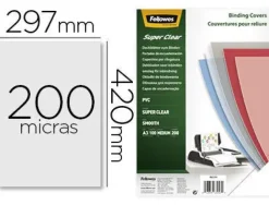 TAPA DE ENCUADERNACION FELLOWES DIN A3 PVC TRANSPARENTE CRISTAL 200 MICRAS PACK DE 100 UNIDADES