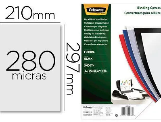 TAPA DE ENCUADERNACION FELLOWES DIN A4 POLIPROPILENO NEGRO 280 MICRAS PACK DE 100 UNIDADES
