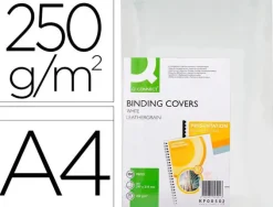 TAPA DE ENCUADERNACION Q-CONNECT CARTON DIN A4 BLANCO SIMIL PIEL CAJA DE 100 UNIDADES