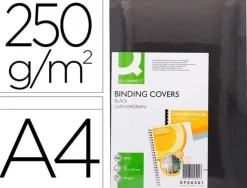 TAPA DE ENCUADERNACION Q-CONNECT CARTON DIN A4 NEGRO SIMIL PIEL 250 GR CAJA DE 100 UNIDADES