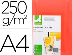 TAPA DE ENCUADERNACION Q-CONNECT CARTON DIN A4 ROJO SIMIL PIEL 250 GR CAJA DE 100 UNIDADES