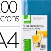 TAPA DE ENCUADERNACION Q-CONNECT PVC DIN A4 INCOLORA 200 MC PAQUETE DE 100 UNIDADES