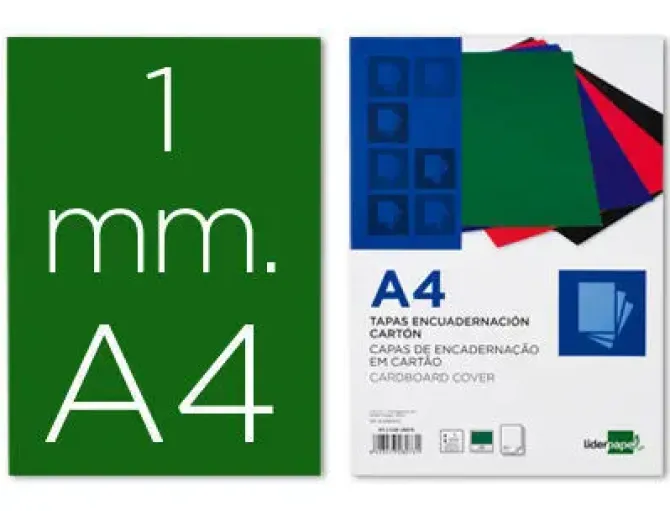 TAPA ENCUADERNACION LIDERPAPEL CARTON A4 1MM VERDE PAQUETE DE 50 UNIDADES