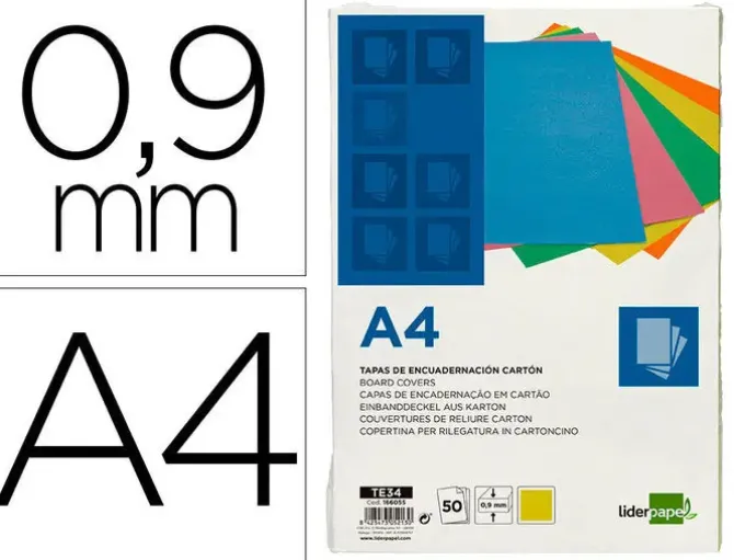 TAPA ENCUADERNACION LIDERPAPEL CARTON A4 0,9MM AMARILLO FLUOR PAQUETE DE 50 UNIDADES