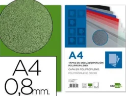 TAPA ENCUADERNACION LIDERPAPEL POLIPROPILENO A4 0.8MM VERDE OPACO PAQUETE DE 50 UNIDADES