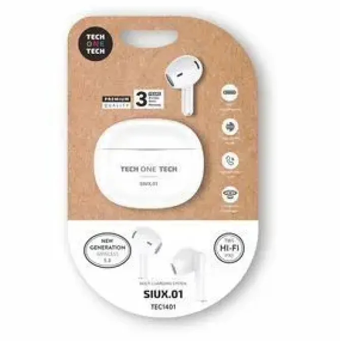 TECHONETECH AURICULARES INALAMBRICOS BLUETOOTH - HASTA 20H DE REPRODUCCION - IPX5 - COLOR BLANCO