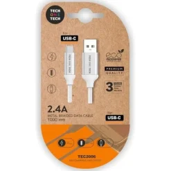 TECHONETECH CABLE USB-A MACHO A USB-C MACHO - RECUBIERTO DE NYLON TRENZADO - LONGITUD 1M