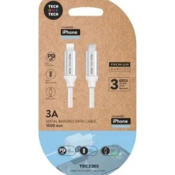 TECHONETECH CABLE USB-C PD 3.0 MACHO A LIGHTNING MACHO 1M - RECUBIERTO DE NYLON TRENZADO