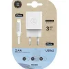 TECHONETECH CARGADOR DOBLE DE PARED + CABLE USB-A A LIGHTNING 1M - RECUBIERTO DE NYLON TRENZADO