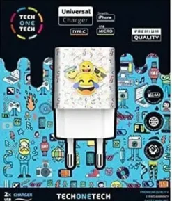 TECHONETECH EMOJITECH SMILE CARGADOR DOBLE DE PARED USB-A - ALTO RENDIMIENTO