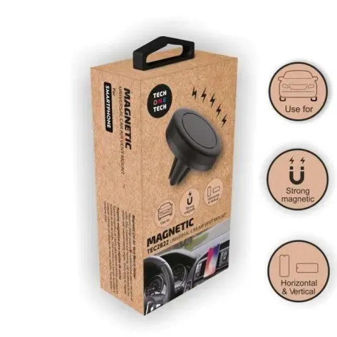 TECHONETECH SOPORTE DE COCHE MAGNETICO PARA SMARTPHONES HASTA 7.2 - POSICION HORIZONTAL Y VERTICAL - FIJACION A SALIDA DE VENTILACION