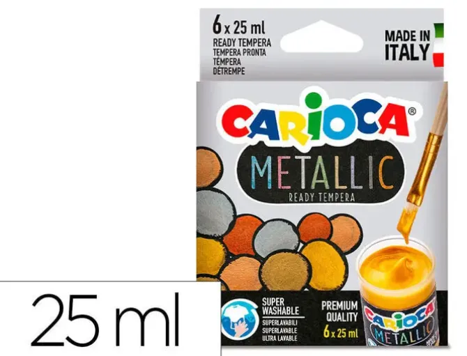 TEMPERA ESCOLAR CARIOCA METALLIC BOTE 25 ML CAJA DE 6 COLORES SURTIDOS