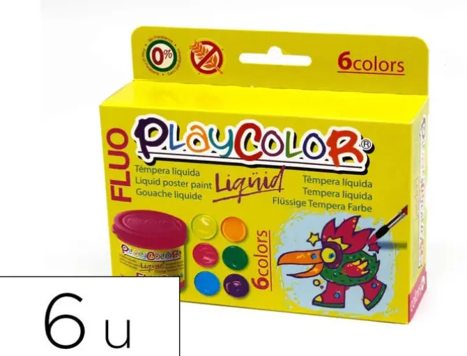 TEMPERA LIQUIDA PLAYCOLOR LIQUID FLUO 40 ML CAJA 6 UNIDADES COLORES SURTIDOS