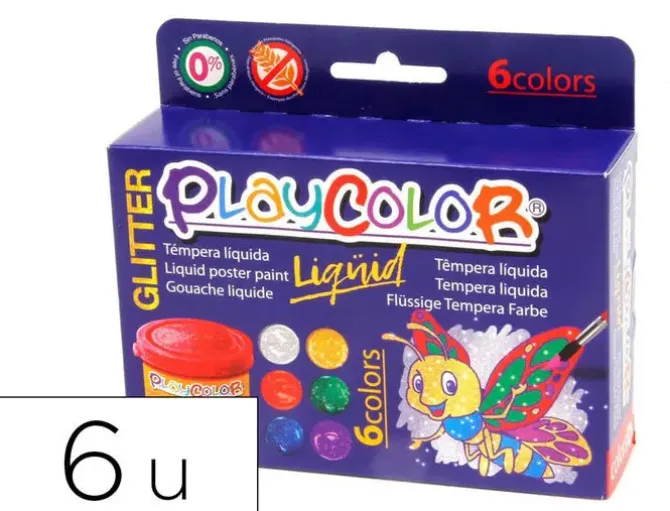 TEMPERA LIQUIDA PLAYCOLOR LIQUID GLITTER 40 ML CAJA DE 6 UNIDADES COLORES SURTIDOS