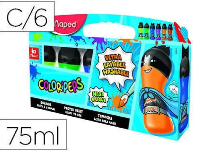 TEMPERA MAPED COLOR PEPS ULTRA LAVABLE CAJA DE 6 COLORES SUR