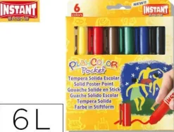 TEMPERA SOLIDA EN BARRA PLAYCOLOR POCKET ESCOLAR CAJA DE 6 COLORES SURTIDOS