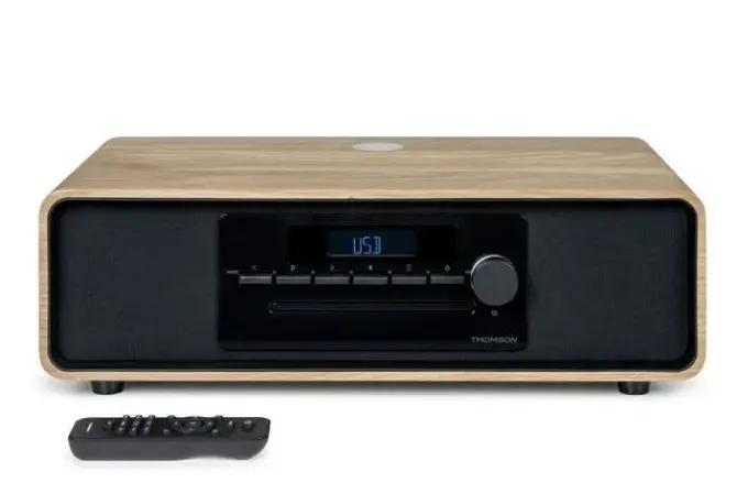 THOMSON MIC300IBT MICRO CADENA 60W BLUETOOTH 5.0 - REPRODUCTOR DE CD, RADIO FM, REPRODUCTOR USB (MP3) - FUNCION DE CARGA INALMBRICA - MANDO A DISTANCIA - COLOR MADERA/NEGRO