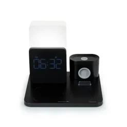 THOMSON RELOJ DESPERTADOR CON ESTACION DE CARGA INALAMBRICA PARA SMARTPHONE, SMARTWATCH - CARGA USB-C PARA AURICULARES - PANTALLA LCD - LUZ NOCTURNA LED - COLOR NEGRO