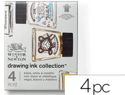 TINTA CALIGRAFICA WINSOR&NEWTON SET DE 4 BOTES COLORES METALICOS 14 ML