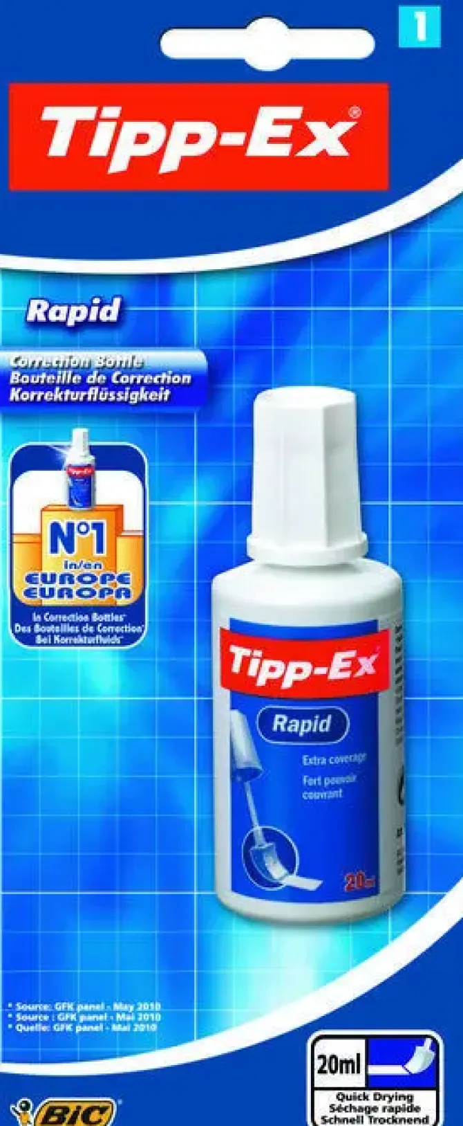 TIPP-EX RAPID LIQUIDO CORRECTOR 20ML - FORMULA DE SECADO RAPIDO - APLICADOR DE ESPUMA