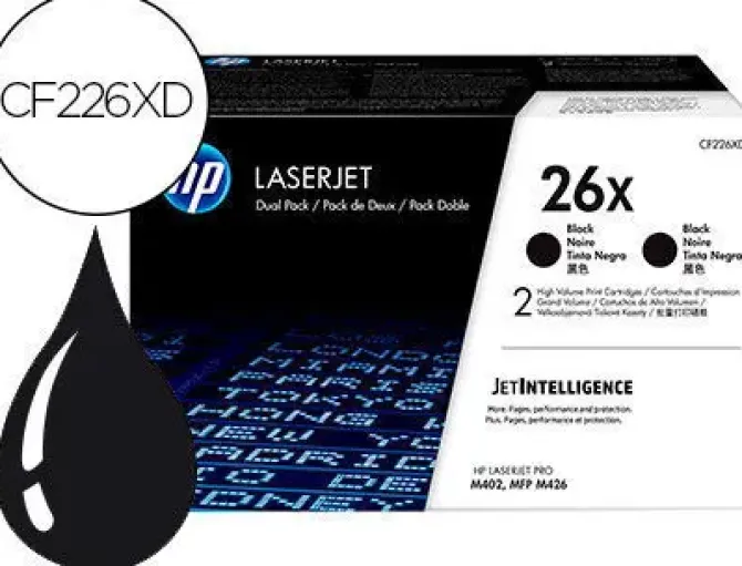 TONER HP LASERJET PRO 26X M402 MFP M426 NEGRO PACK DE 2 UNIDADES 9000 PAGINAS