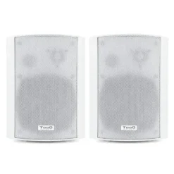 TOOQ ALTAVOCES AUTOAMPLIFICADOS DE PARED 60W - CONTROL DE VOLUMEN, AGUDOS Y BAJOS - SOPORTE GIRATORIO 180º - COLOR BLANCO