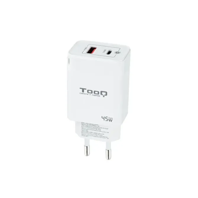 TOOQ CARGADOR DE PARED GAN USB-C/PD + USB-A/QC 45W - COLOR BLANCO