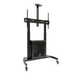TOOQ NARNIA SOPORTE DE SUELO CON RUEDAS PARA PANTALLAS DE 60-100 - ARMARIO INFERIOR Y BANDEJA SUPERIOR REGULABLE PARA WEBCAM - RUEDAS CON SISTEMA DE BLOQUEO - PESO MAX 100KG - VESA MAX 1000X600 - COLO