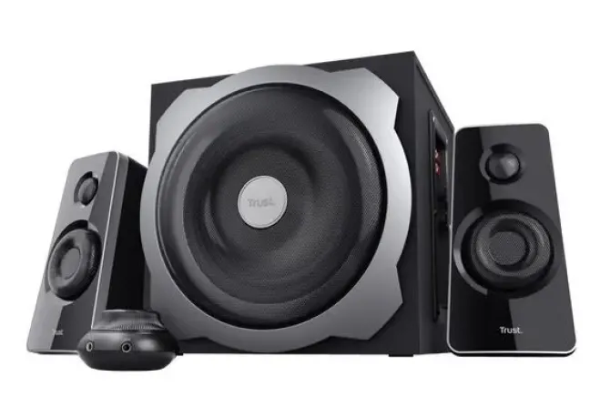 TRUST TYTAN JUEGO DE ALTAVOCES 2.1 USB 120W - SUBWOOFER DE MADERA - MANDO A DISTANCIA - ENTRADA JACK 3.5MM - COLOR NEGRO