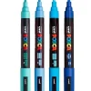 UNI POSCA PC5 MEDIO 4 COLORES AZULES AZUL CLARO CIELO VERDE MARINO 182634855