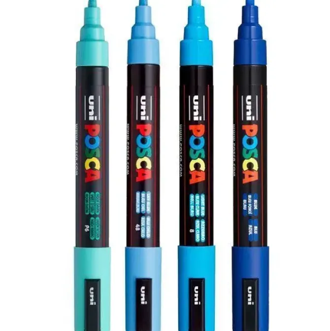 UNI POSCA PC5 MEDIO 4 COLORES AZULES AZUL CLARO CIELO VERDE MARINO 182634855